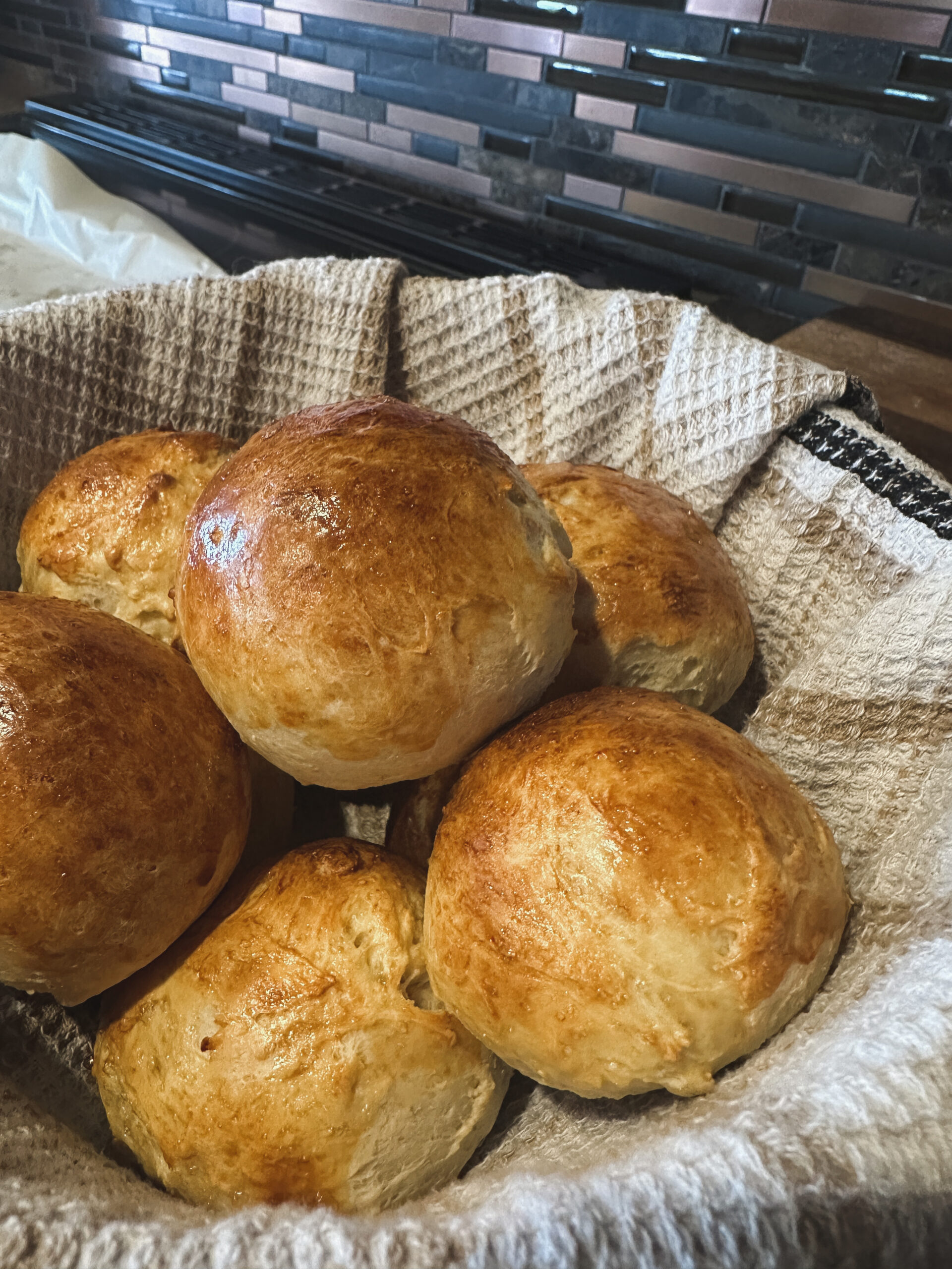 Warm, Soft, and Crunchy Greek Yogurt Buns in Basket