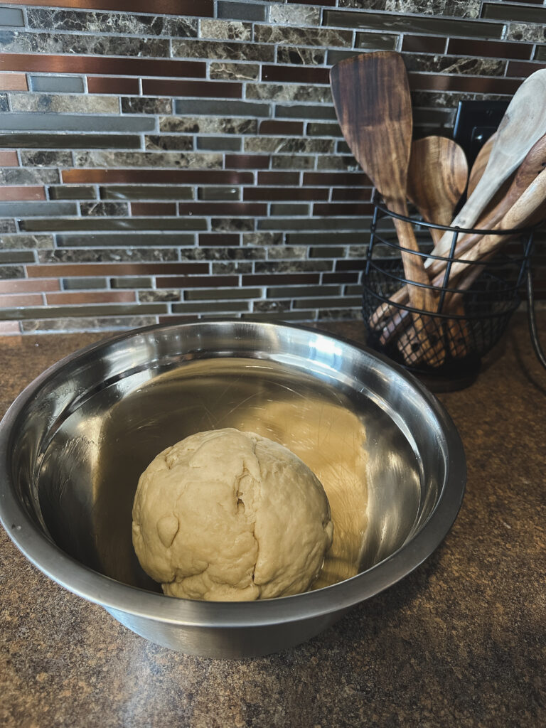 Forming Greek Yogurt bread dough for first rise